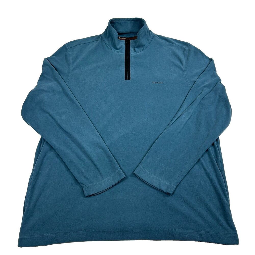 Perry Ellis Fleece Sweatshirt Mens XL Blue 1/4 Zip Pullover Mock Neck Pockets